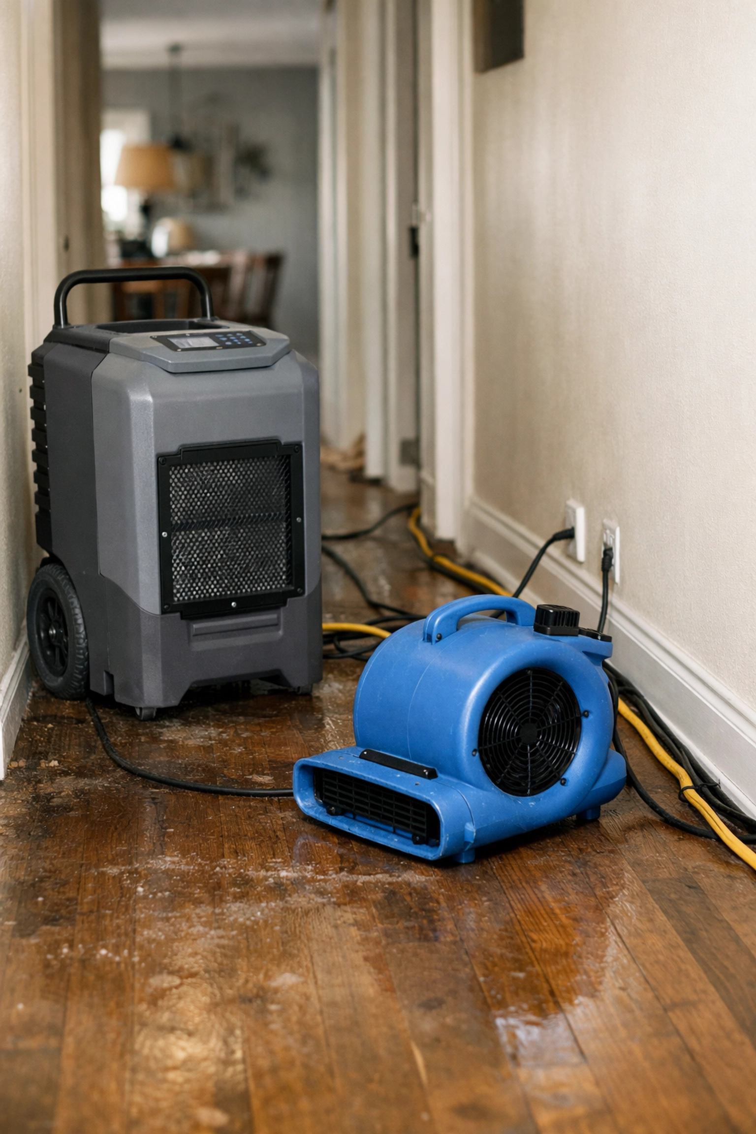 Industrial drying equipment and air movers used for professional water damage restoration in Tuscaloosa.