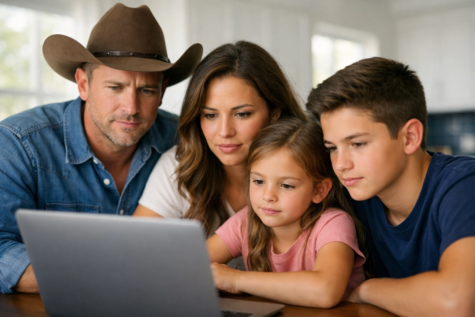 Texas family reviewing credit report on laptop to fix credit after late payments