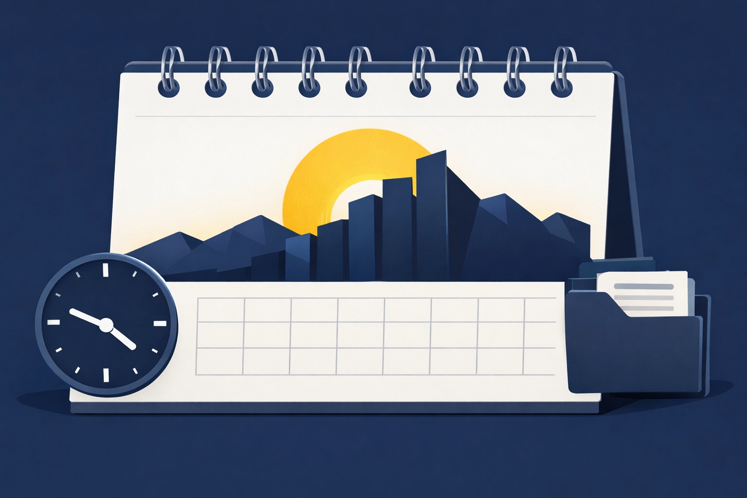 Flat design illustration of a sunset over financial graphs symbolizing the 2026 tax law changes.