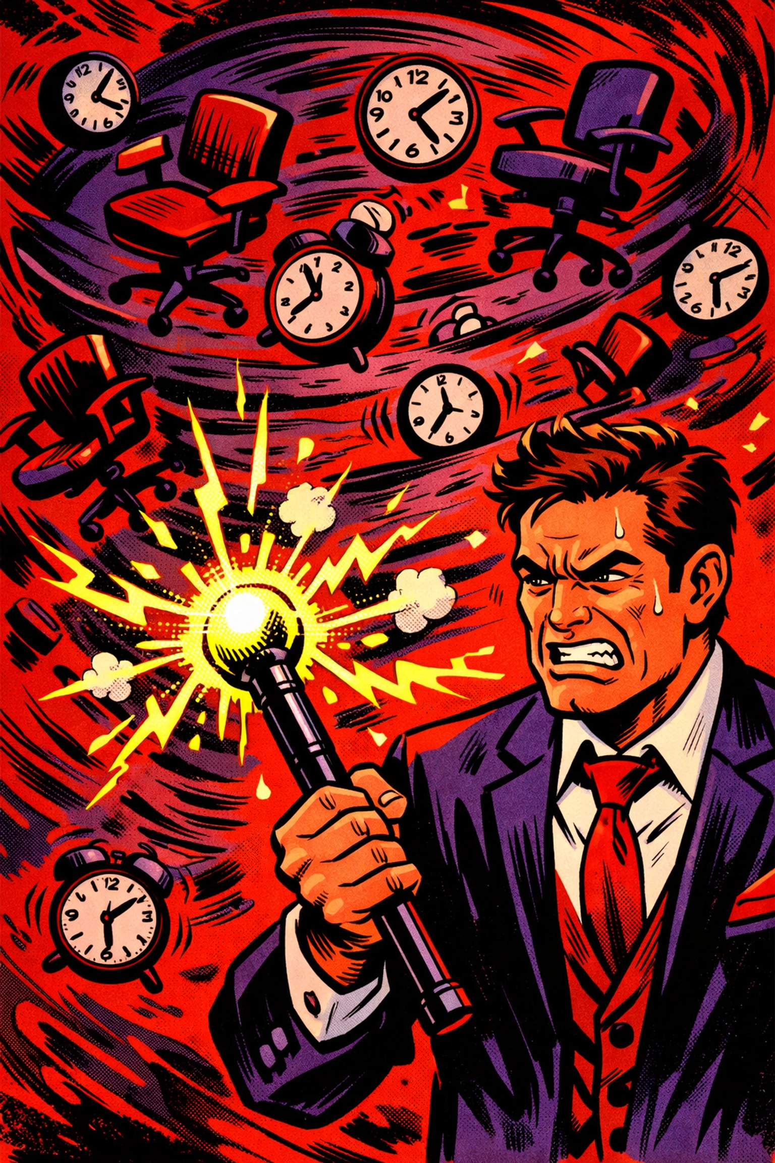 Pop art of a failing magic wand illustrating unrealistic business automation goals.