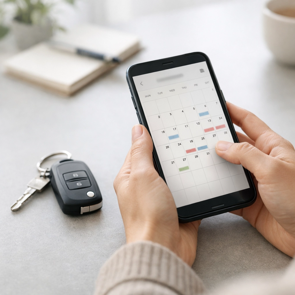 Planning PA auto insurance coverage with smartphone calendar and car keys