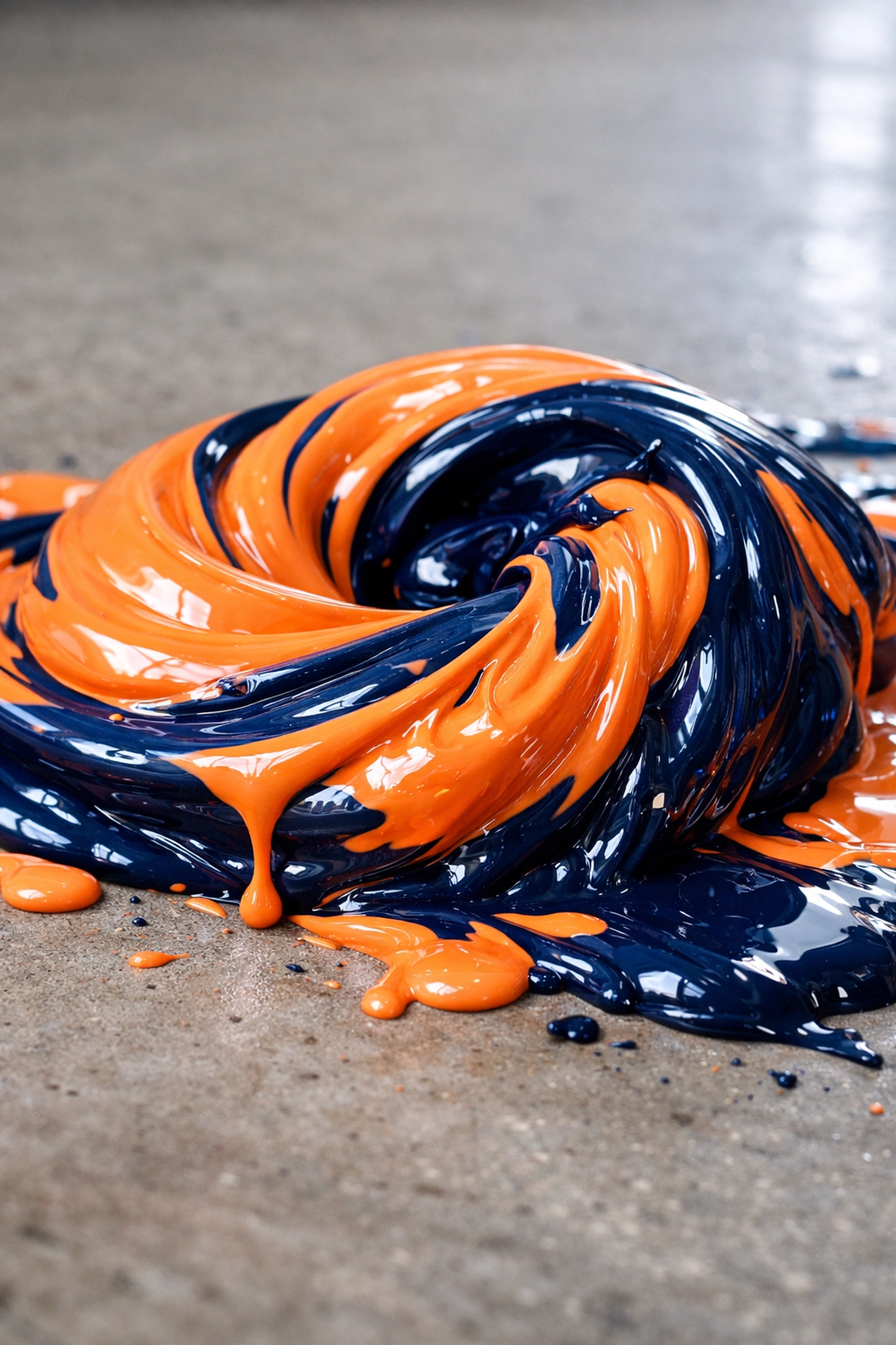 Macro view of liquid latex paint on a concrete floor highlighting the importance of safe paint disposal.