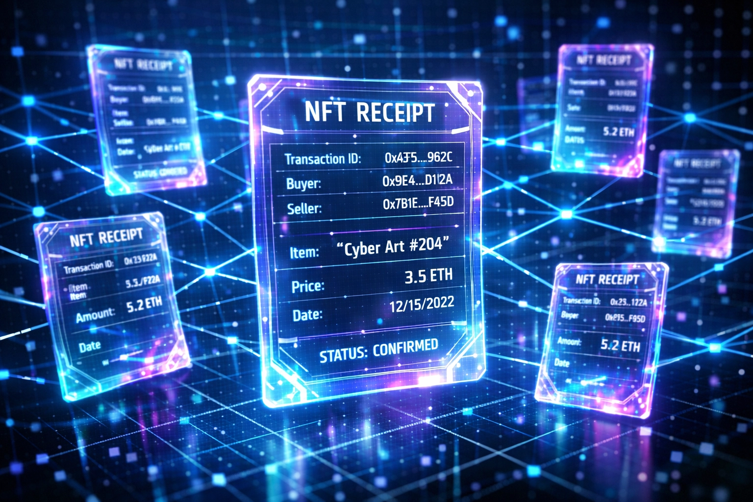 NFT receipt blockchain network showing permanent transaction records for crypto payments