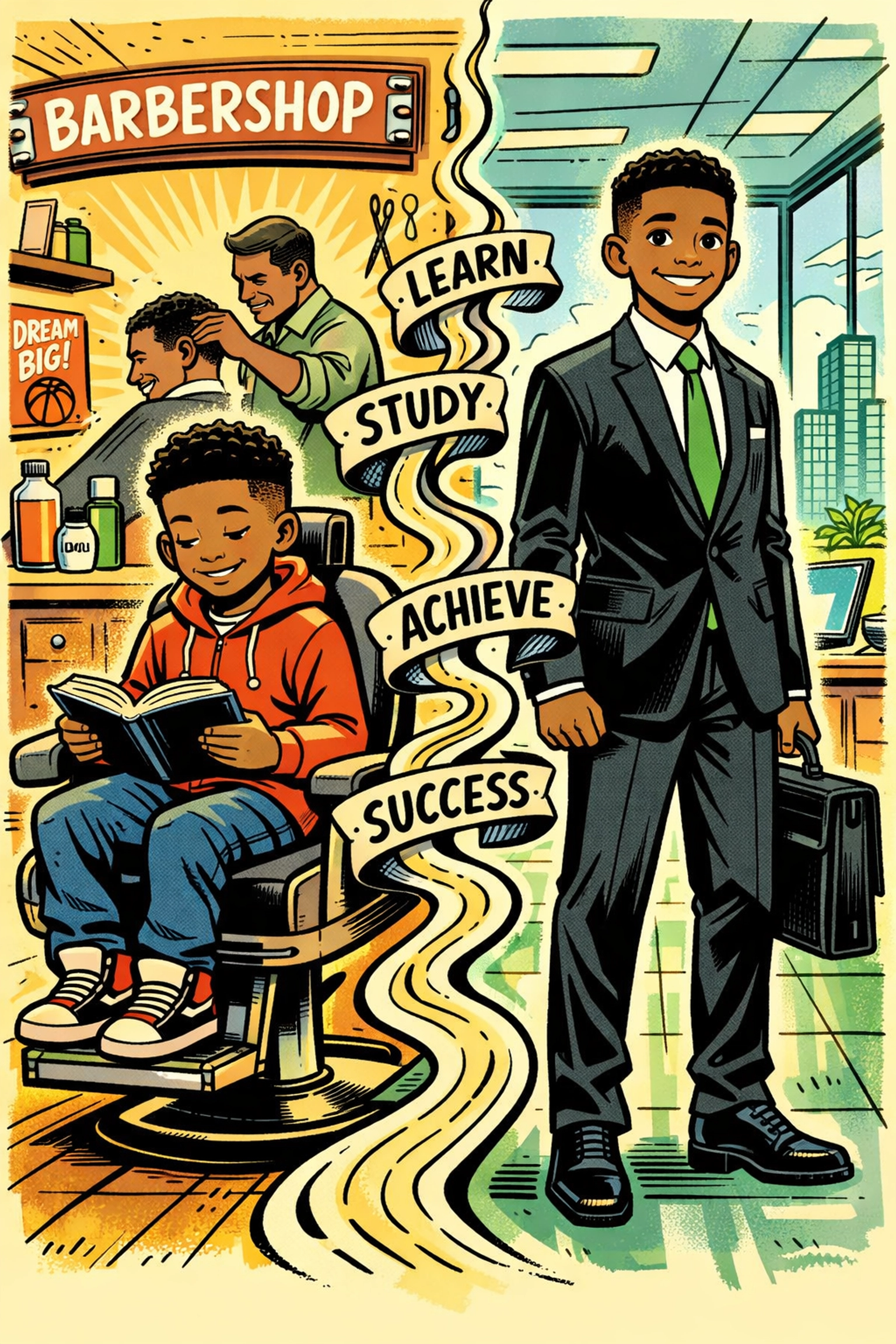 Young Black boy's literacy journey from barbershop to boardroom professional success