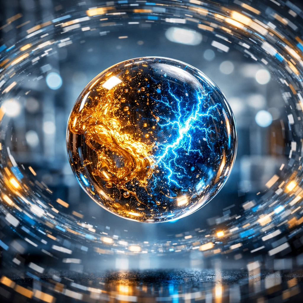 Stable digital sphere illustrating LUSD price predictability and efficient Web3 payment processing.