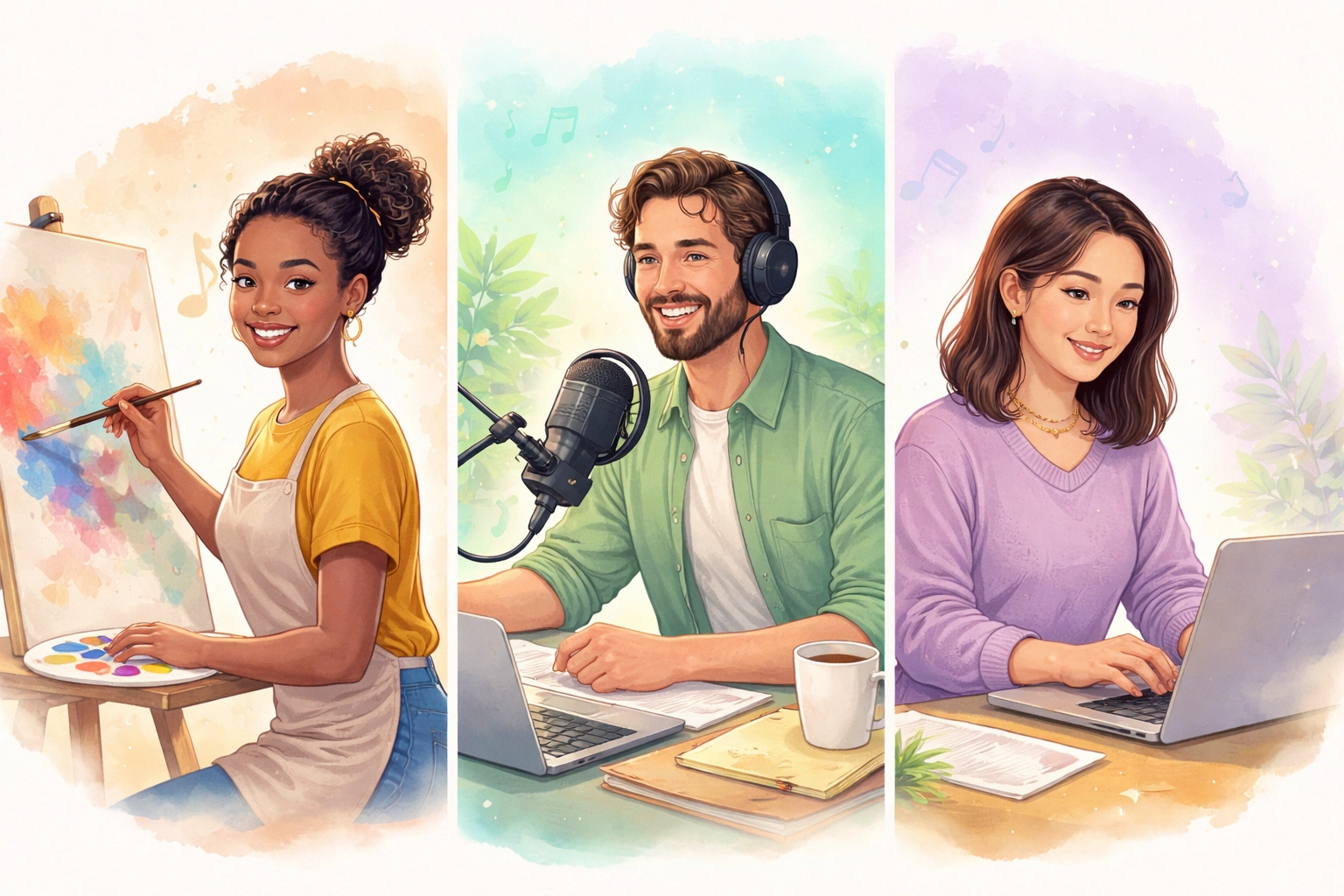 Diverse creators working in different mediums illustrating types of prophetic voices in media