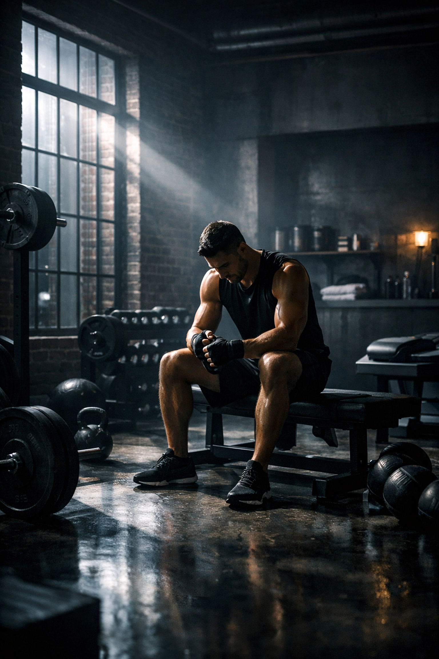 Athlete preparing for a full body workout at home in a professional-grade home gym space.