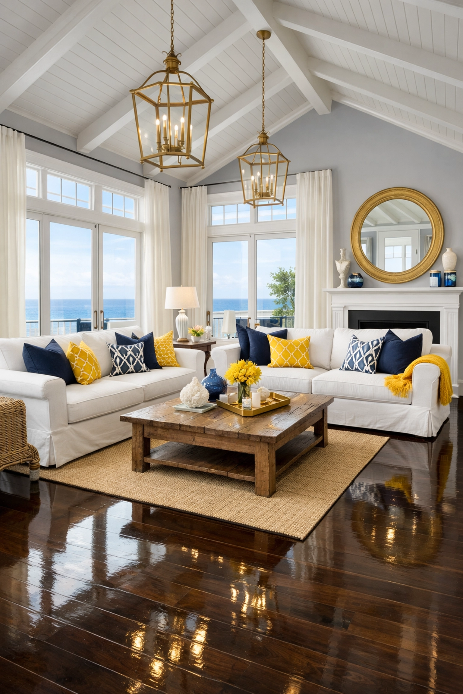 Immaculate coastal living room in Duxbury featuring polished floors and professional cleaning results.