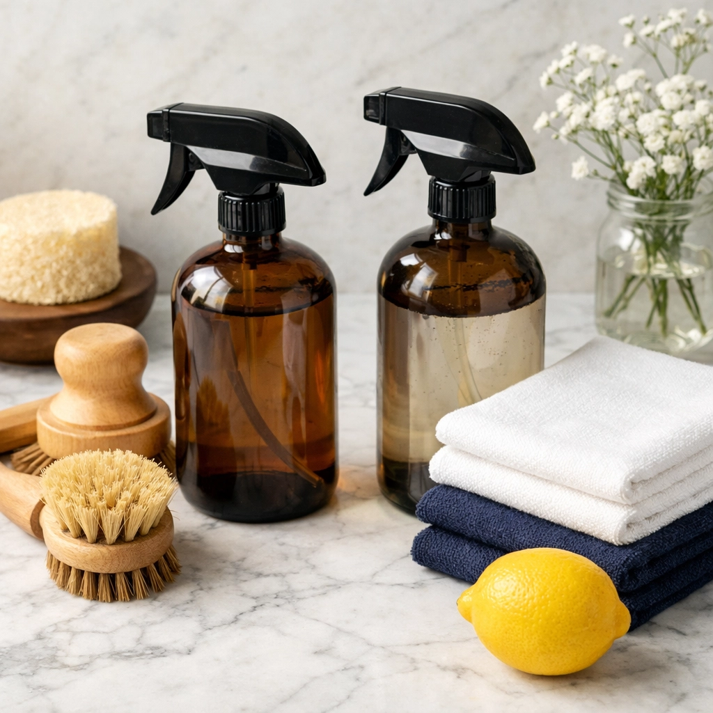 Natural and eco-friendly supplies used for high-end residential cleaning Massachusetts homes.