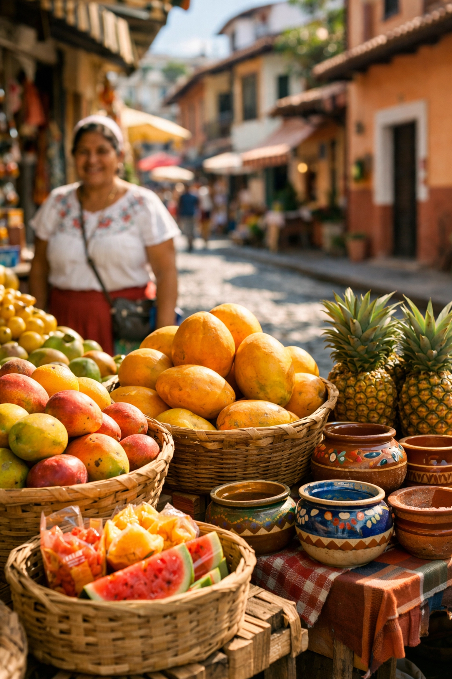 Local market in Puerto Vallarta Old Town with fresh produce and traditional vendors