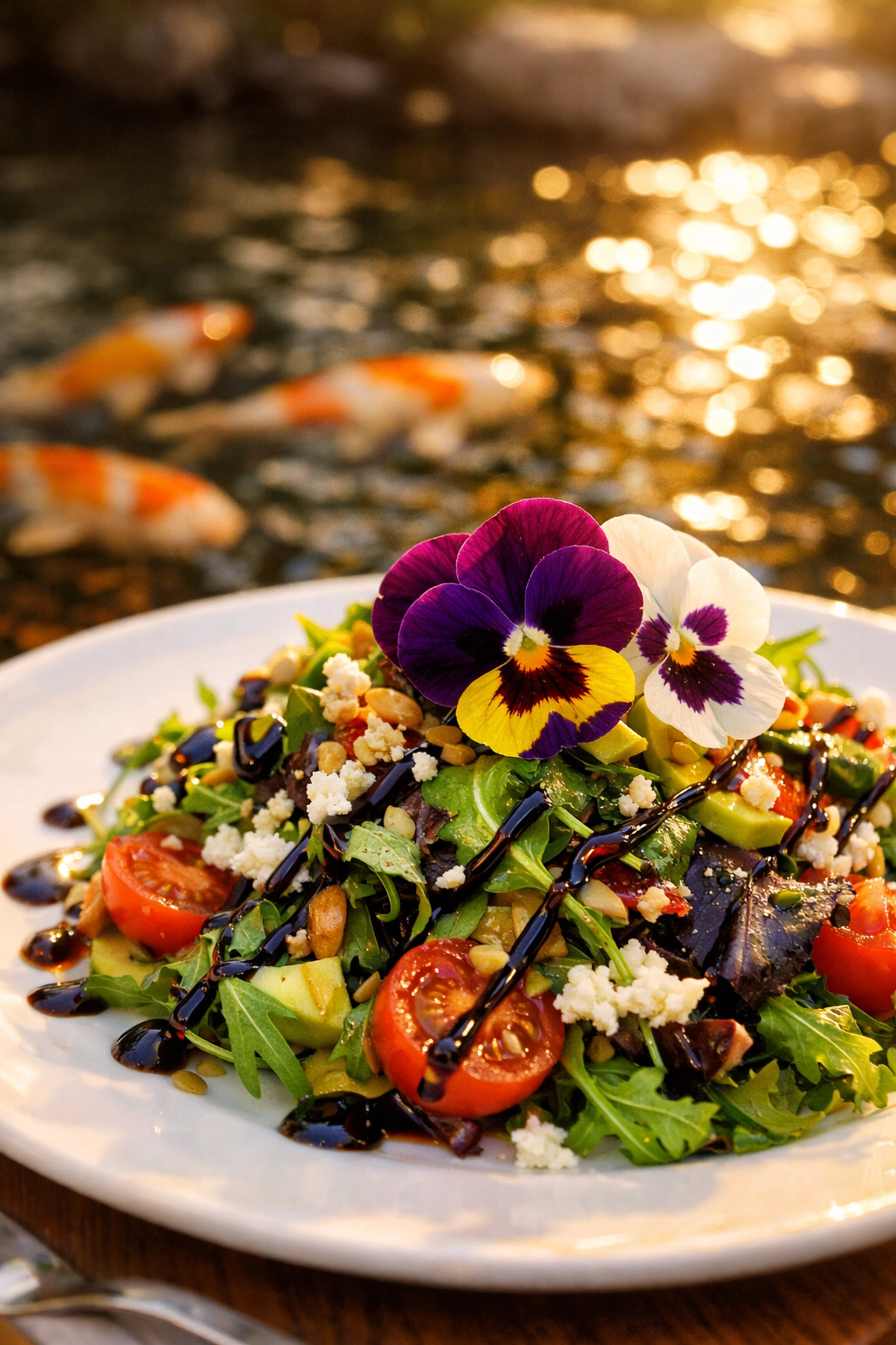 Gourmet wedding catering at an affordable wedding venue in South Jersey with a scenic koi pond.