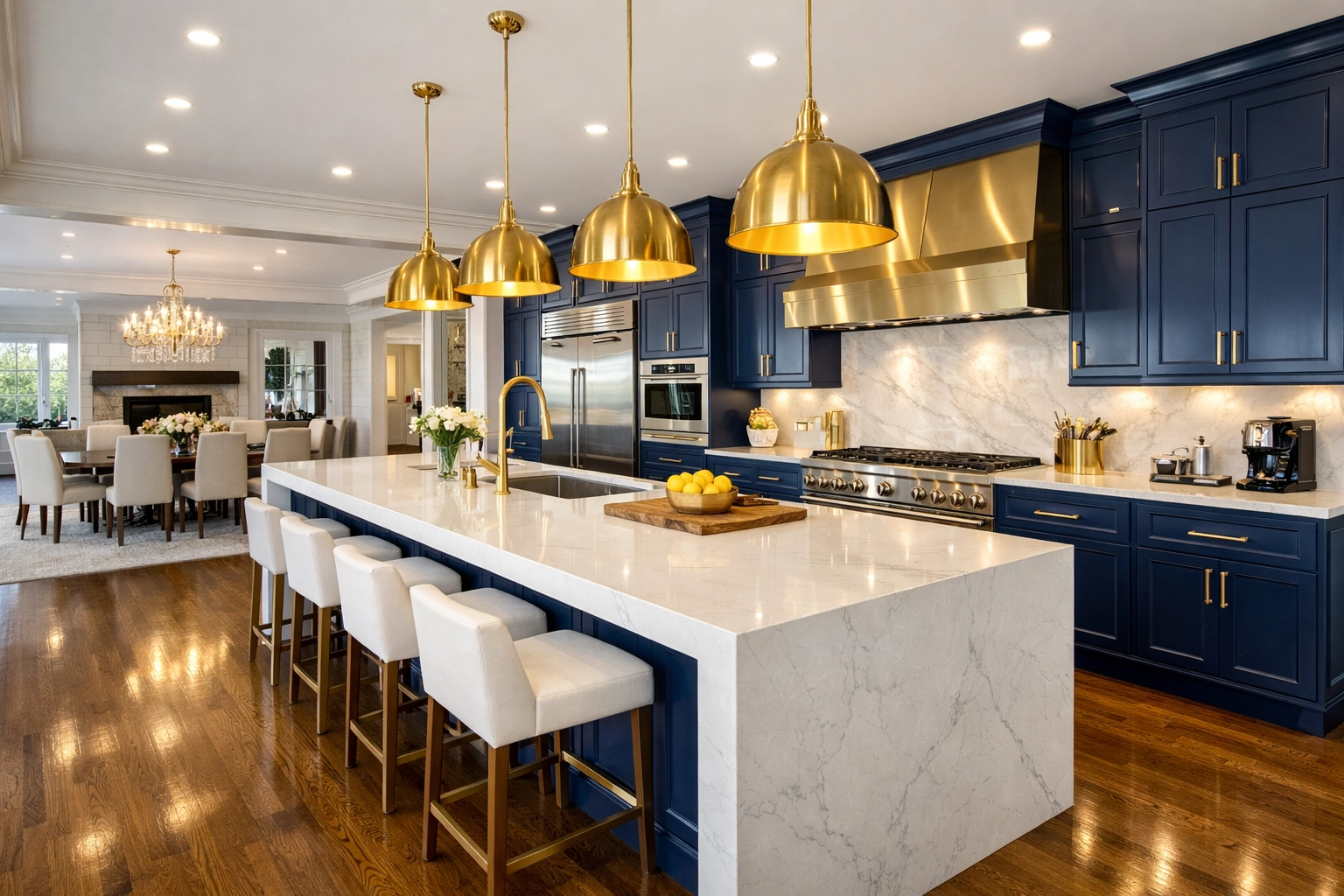 Spotless designer kitchen in a Dover home after a comprehensive residential cleaning Massachusetts service.