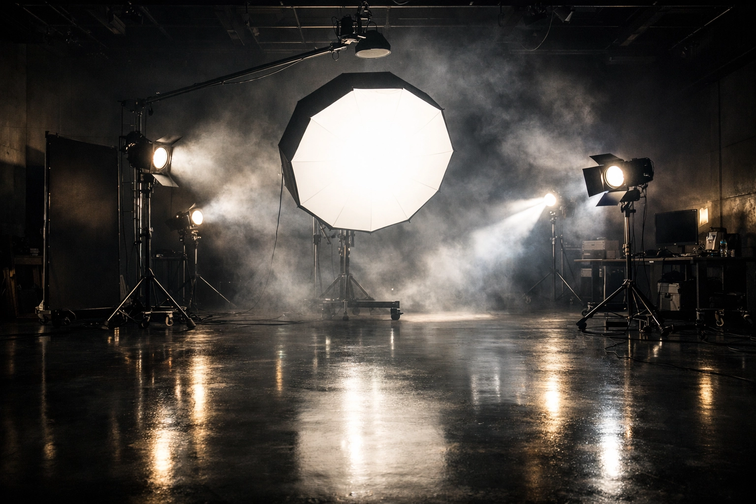 Advanced photography lighting setup in a professional studio featuring softboxes for daily photography tutorials.