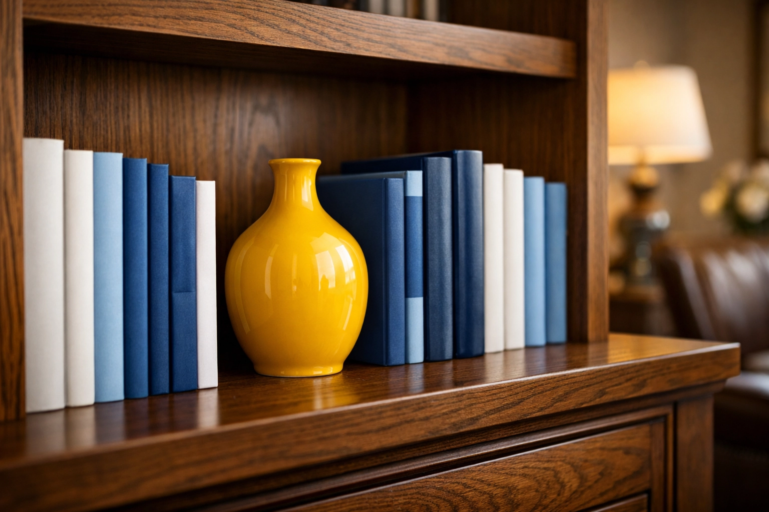 Detailed view of a clean, dust-free bookshelf maintained by weekly house cleaning in Natick MA.