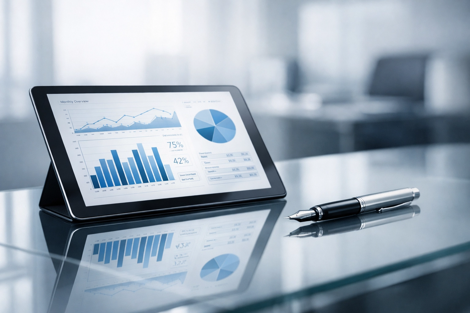 Clean financial reports and data on a tablet for an Alabama HVAC company sale preparation.