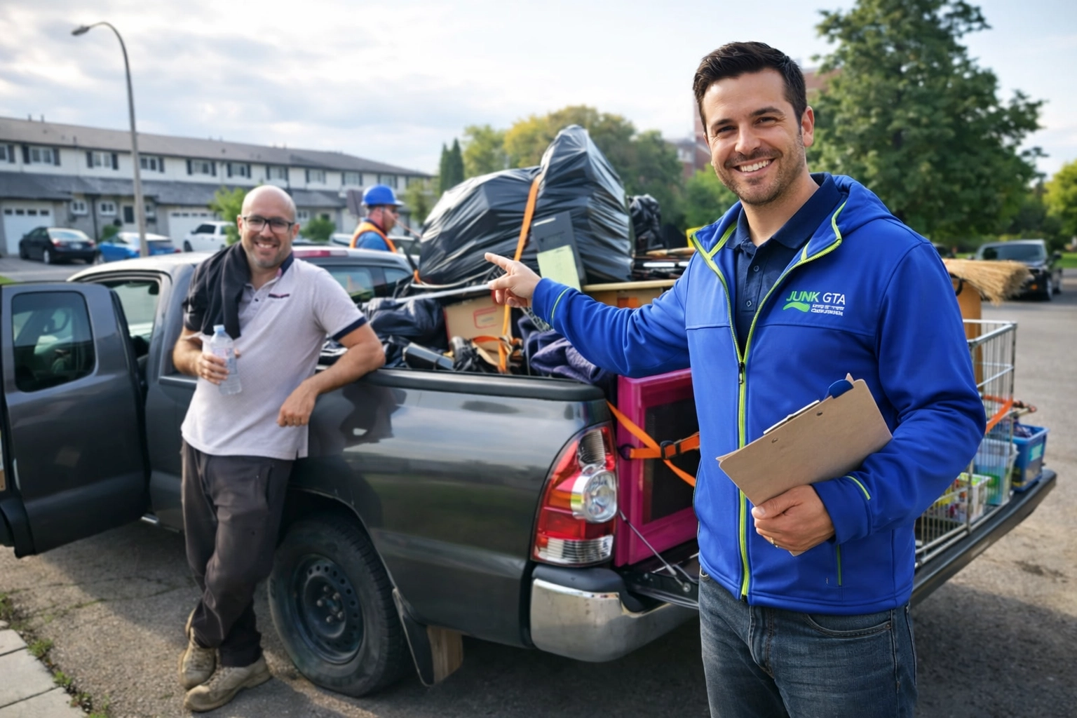 Your Quick-Start Guide to Ontario’s New 2026 Recycling Rules: Do This First Junk GTA crew member standing beside a pickup truck loaded with various junk items in a residential area