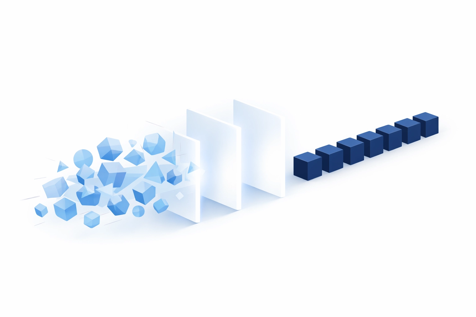 Flowchart showing disorganized meetings being filtered into an aligned, efficient organizational structure.