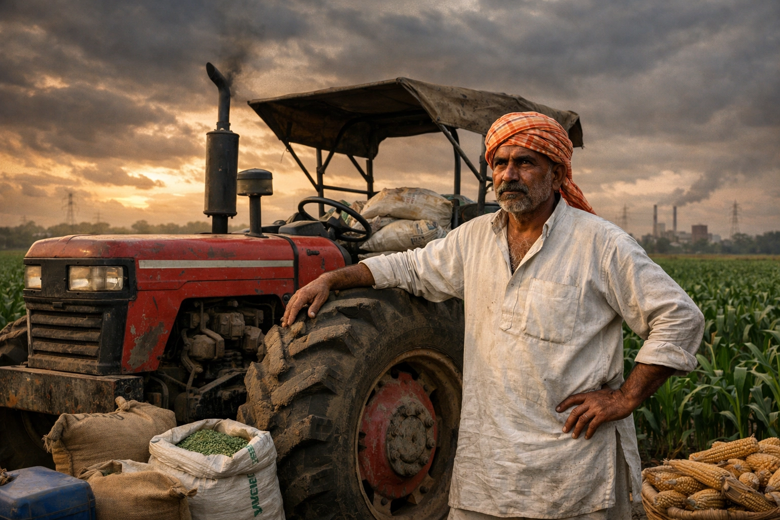 Farmer and tractor amid rising input pressure