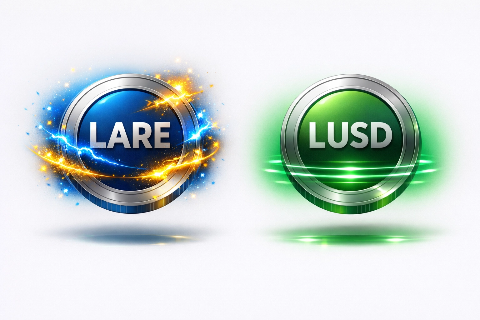 LARE token and LUSD stablecoin side by side showing crypto volatility vs price stability