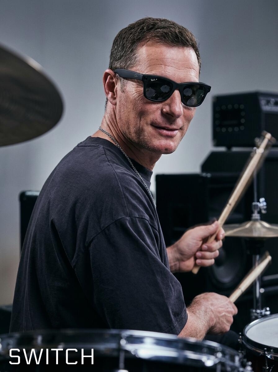 Studio-style AI transformation featuring a drummer in a musical rehearsal space, showcasing creative versatility of photo booths.