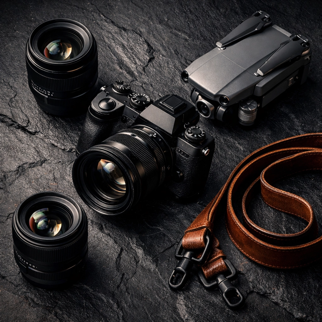 The Ultimate Guide to Photography Networking in 2026: Everything You Need to Succeed with ProShoot.io 4 High-end mirrorless camera gear, lenses, and a drone laid out for a professional gear review.