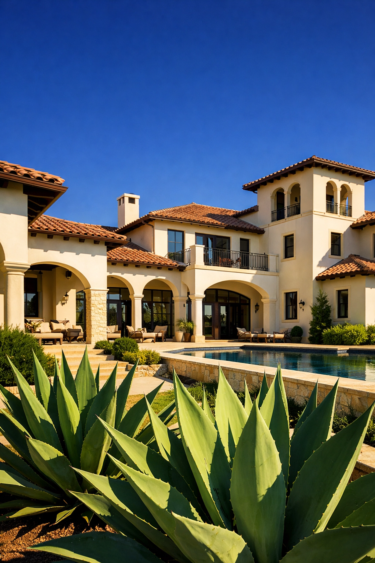 Luxury Austin home featuring high-quality creamy off-white stucco exterior painting.