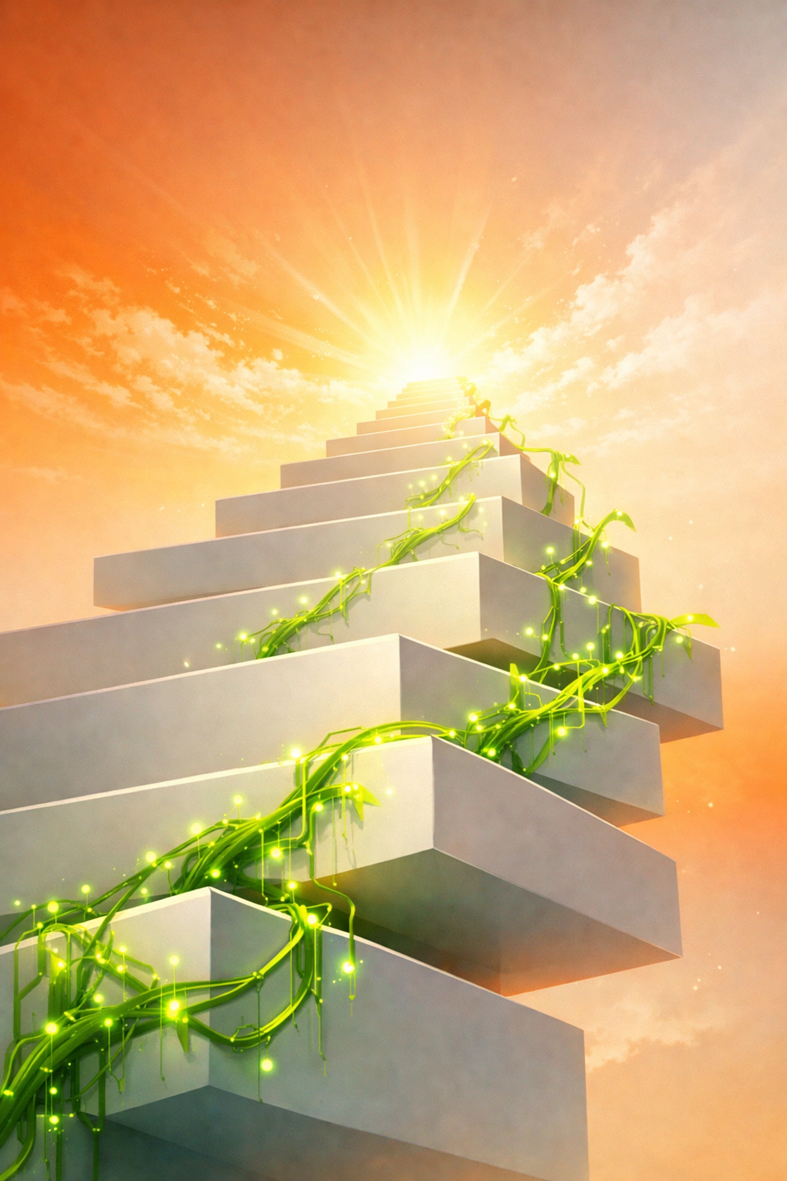 Escalier vers le succès symbolisant la croissance d'un business grâce à l'automation et la prospection.