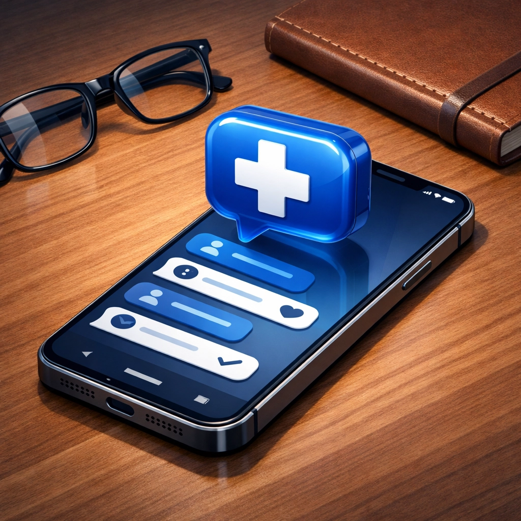 Secure medical messaging on a smartphone for private healthcare consultations and online prescriptions.