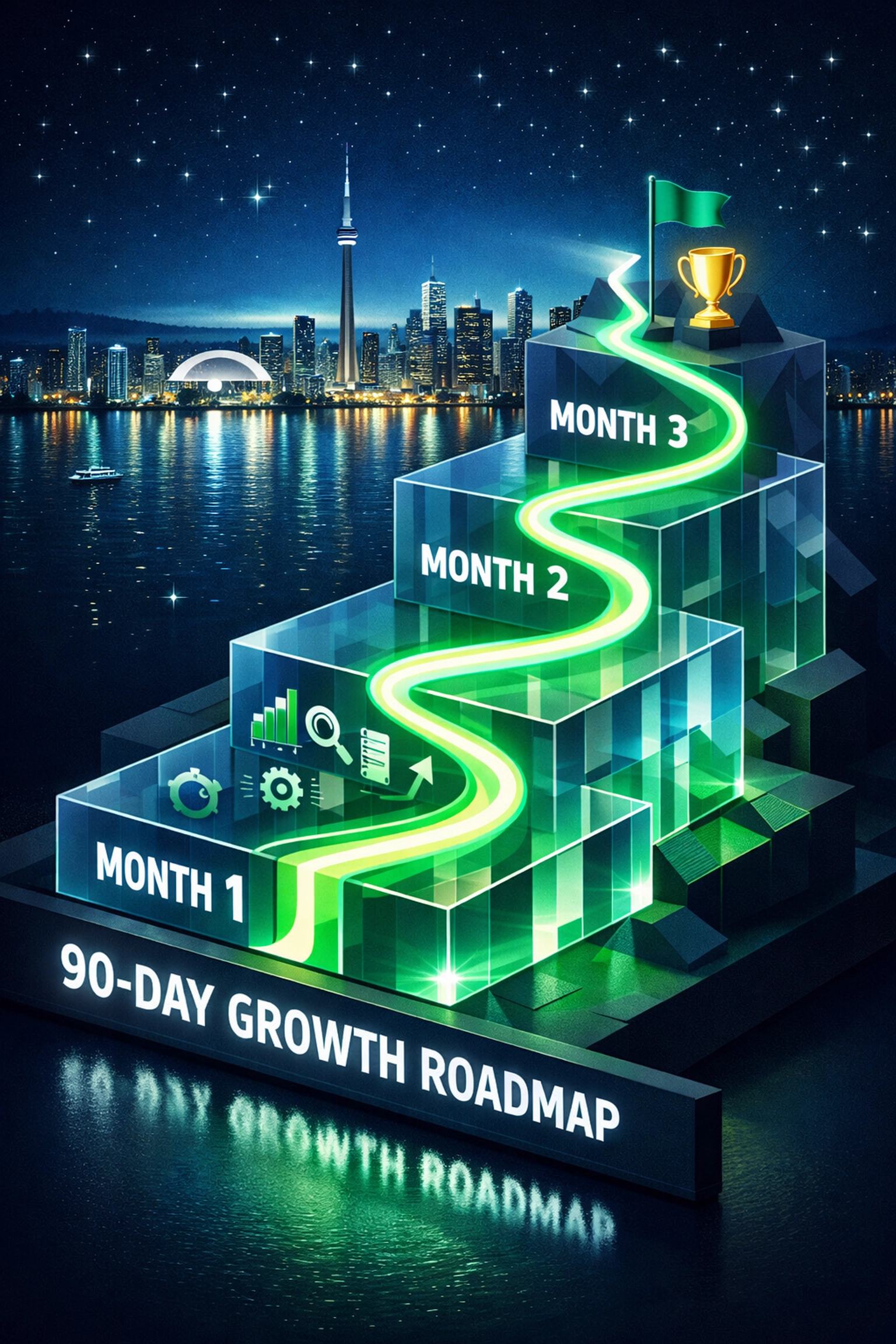 A visual roadmap showing the three phases of SEO services for small business and long-term digital growth.